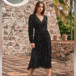 Johnny Was Elegant Black Floral Long Sleeve Dress